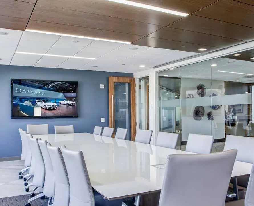 Conference room with video display
