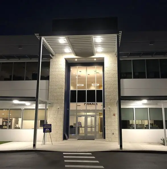 Hochberg Preparatory school entrance at night
